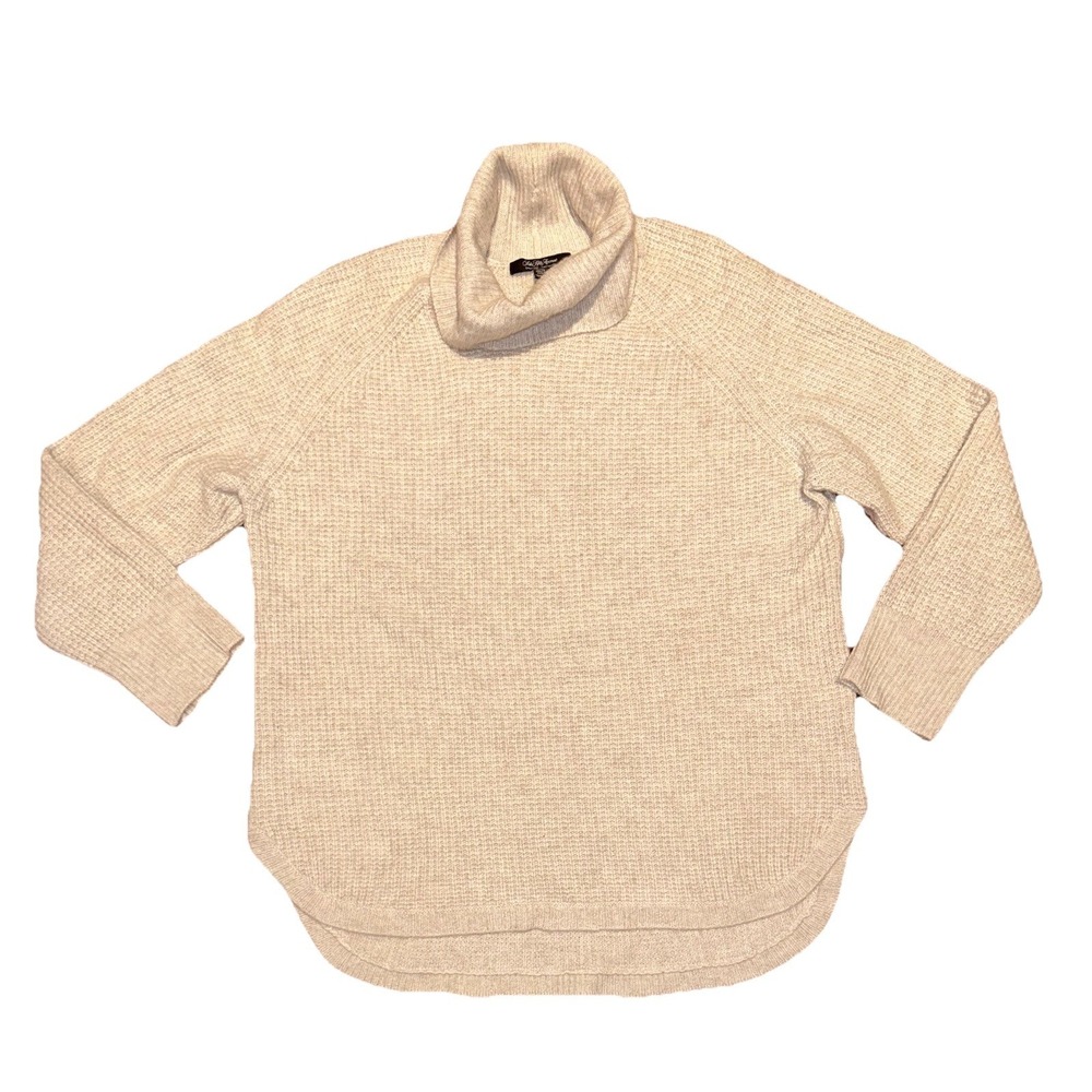 Saks Fifth Ave 100% Cashmere Turtleneck Sweater Waffle Womens XL Beige Long Line